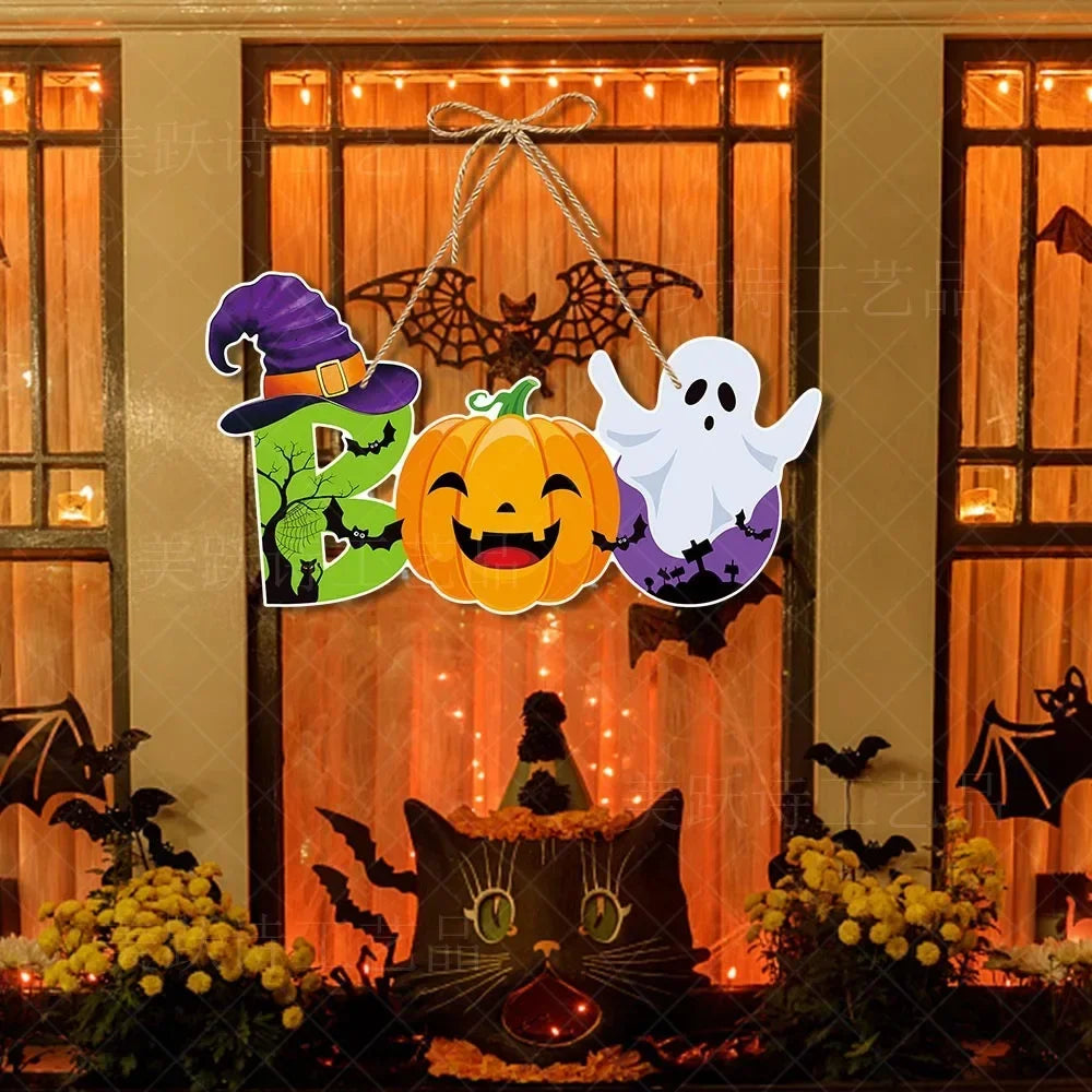 7PCS/set Halloween Party Decors Pumpkin Ghost Bat Door Hanging Pendents Happy Festival  Decorations for Home