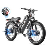 Bicicleta eléctrica Romeo Pro 2 2024, motor dual de 3000 W, batería de 52 V y 60 Ah, neumáticos anchos de 26" x 4.0", para montaña, nieve y todoterreno.