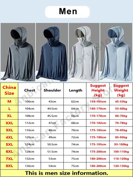 Summer UPF 100+ UV Proof Skin Coats Men Breathable Light Thin Cool Nylon Sun Protection Hooded Windbreaker Casual Jackets 8XL - Lootquake