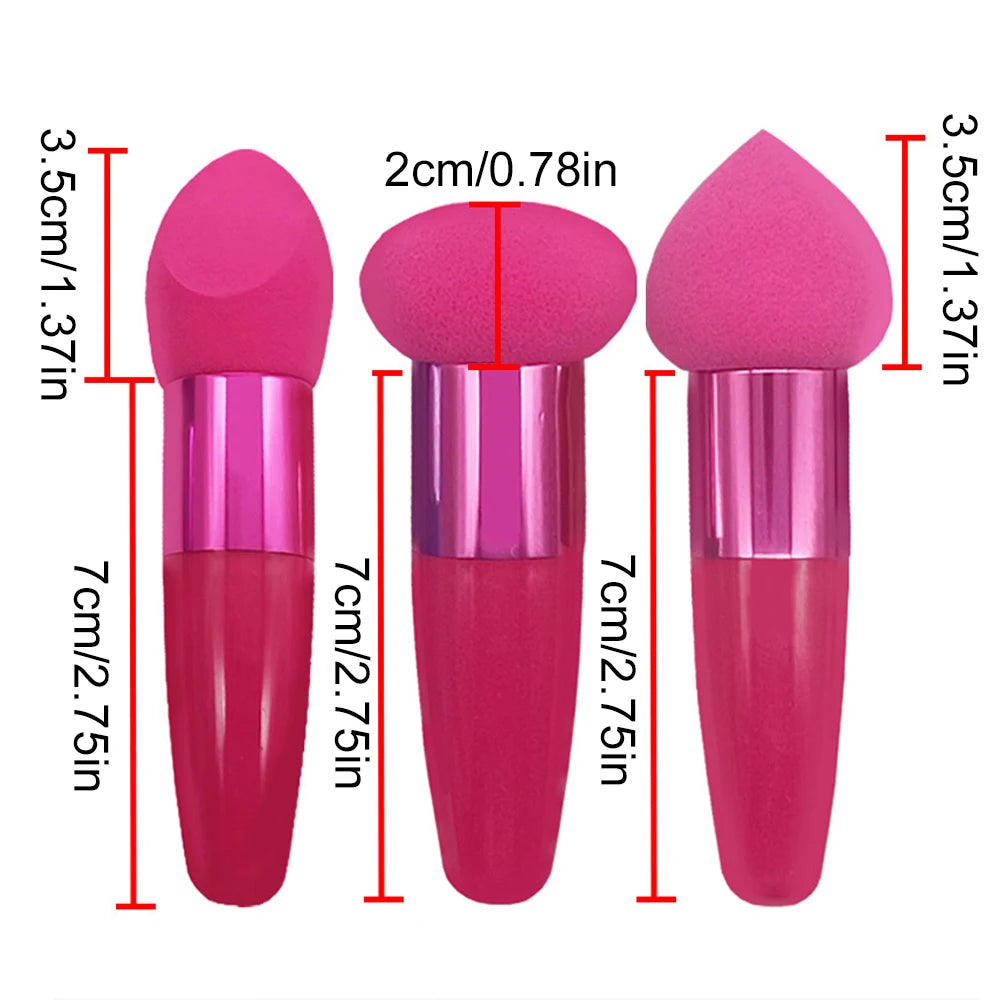 Lot de 3 pinceaux de maquillage pour femme, houppette à tête de champignon, pour fond de teint, correcteur, estompeur, avec manche lisse, outils de beauté