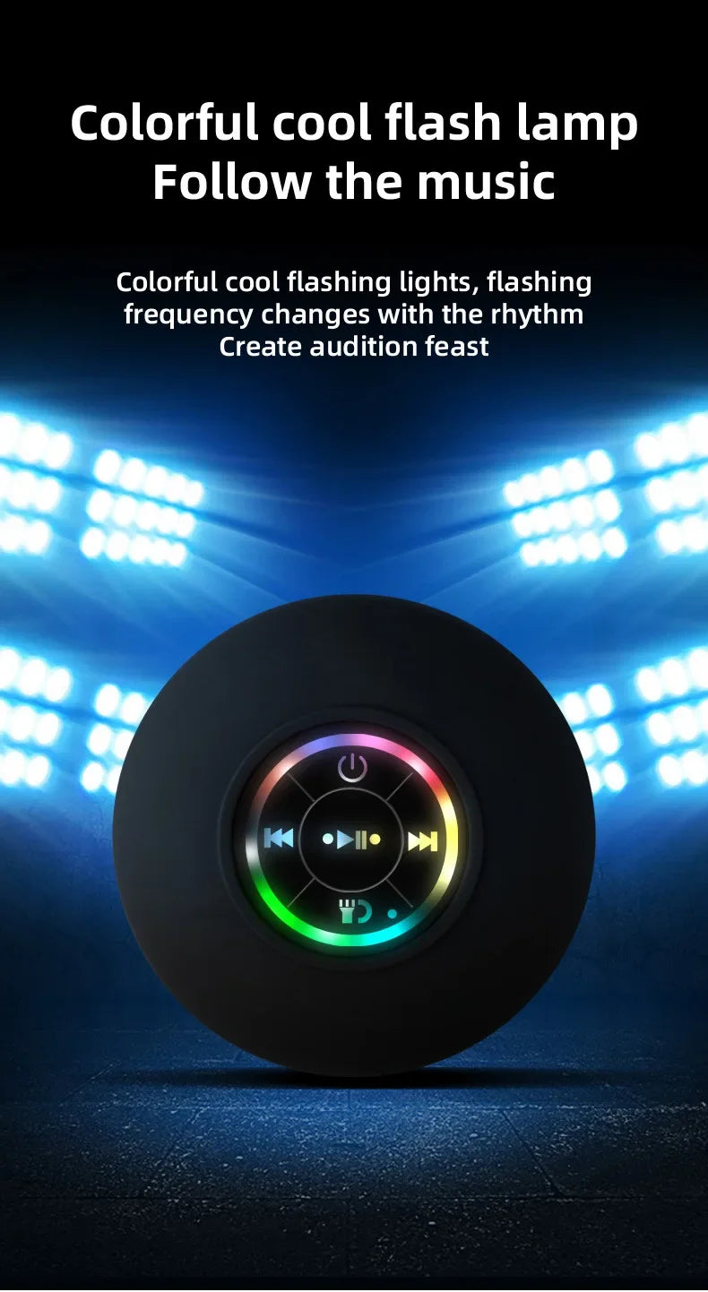 Nuevo altavoz inalámbrico LED Bluetooth impermeable para baño, minialtavoz portátil con ventosa grande, altavoz estéreo para deportes al aire libre