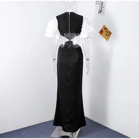 Elegant Puff Sleeve Long Dress For Women 2025 Sexy Hollow Out Waist Evening Party Dresses Female Vacation Lady Chic Beach Robe - Lootquake