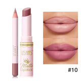 USHAS,Lipstick + lip liner set, matte finish, waterproof, long-lasting and non-staining, velvet nude lip gloss
