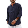Streetwear Mens Cotton Linen Shirts Casual Lightweight Long Sleeve Henley Shirts for Men Beach Hawaiian Breathable T Shirts - Lootquake