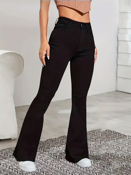 Women Flare Stretch Moustache Jeans Fashion Skinny Bell Bottom High Waist Gray Denim Pants Lady Classic Y2K Punk Long Trousers - Lootquake