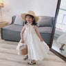 Girls Cotton Solid White Dress Ruffles Kids Strap Dress Summer Sleeveless Toddler Baby Long Dress Girl Clothes 1-6Y Kleid/robe - Lootquake
