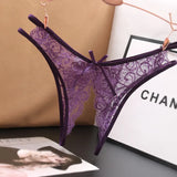 Poblador Sexy Lingerie Women's Panties Crotch Opening Transparent G-strings Thongs Solid Bowknot Underwear for Women Lace Pantys - Lootquake