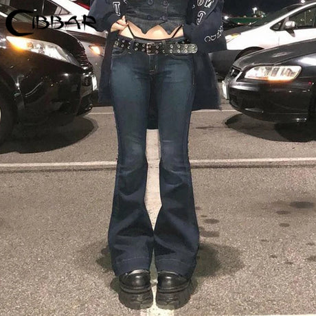 CIBBAR y2k Flare Jeans Casual Low Rise Cute Trousers Aesthetic Streetwear Vintage Cargo Pants Women Korean Distressed Mom Jeans - Lootquake