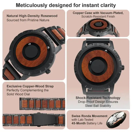 EUTOUR-Men's Solid Wood Magnetic Watch Luxury Sports Quartz Waterproof Watch Original Fashion Business Casual Watch - Lootquake