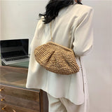 Bohemian Straw Dumpling Clutch Bag | Woven Straw Tote Purse for Women (Summer Beach Bag, Wicker Clutch)