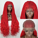 36" Blue Knotless Box Braids Lace Front Wig | Baby Hair | Crochet Braids | Black Women