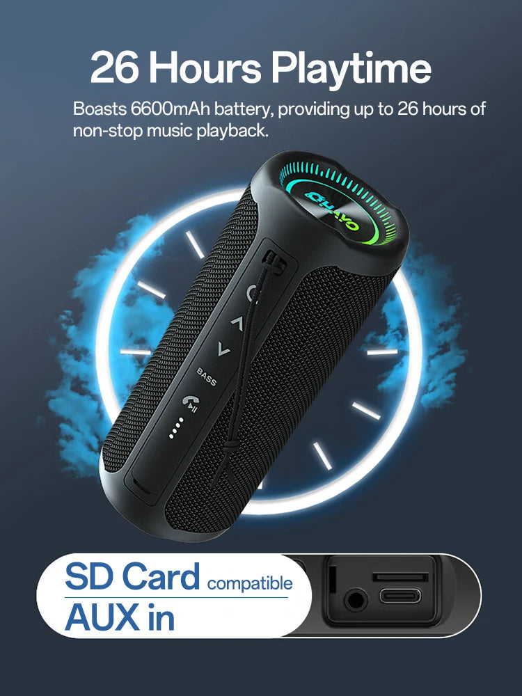 Altavoz Bluetooth portátil impermeable Ohayo de 35 W con potente sonido de 360 grados y graves potentes, TWS, IPX7 resistente al agua.