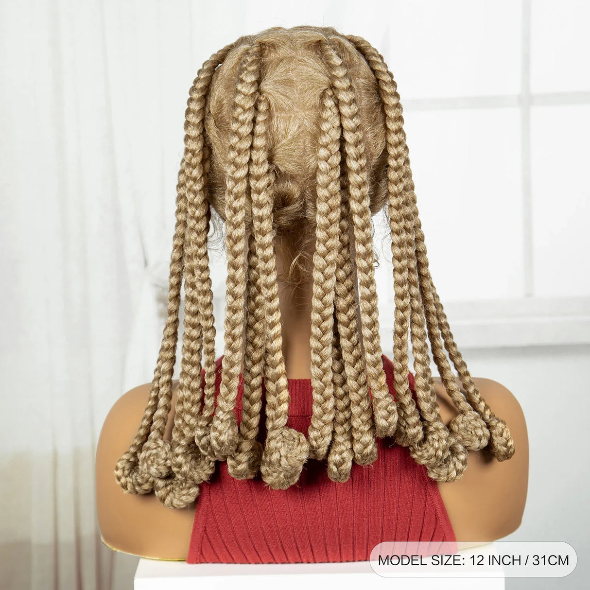 Blonde 12 Inch Synthetic Braided Wigs | Transparent Full Lace Bantu Knotless Box Braids with Baby Hair for Black Women