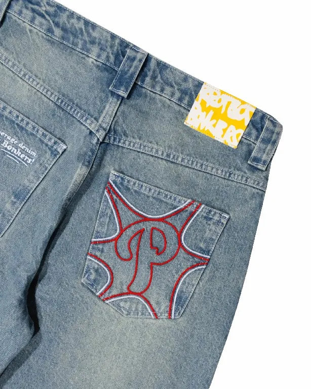 Streetwear Jeans Y2K Men Women Clothes Harajuku Hip Hop Letter Embroidered Vintage Blue Baggy Jeans High Waist Wide Leg Trousers - Lootquake