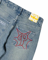 Streetwear Jeans Y2K Men Women Clothes Harajuku Hip Hop Letter Embroidered Vintage Blue Baggy Jeans High Waist Wide Leg Trousers - Lootquake