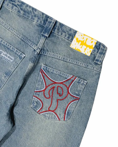 Streetwear Jeans Y2K Men Women Clothes Harajuku Hip Hop Letter Embroidered Vintage Blue Baggy Jeans High Waist Wide Leg Trousers - Lootquake