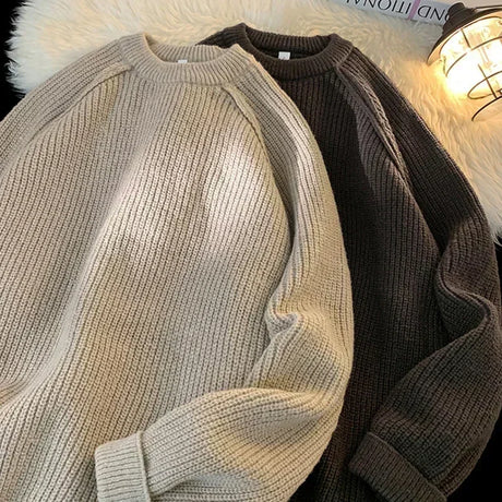 TFETTERS Brand Sweaters Trend 2025 Mans Autumn Winter Solid Color Splicing Loose O Neck Oversize Pullover New Man Motion Clothes - Lootquake