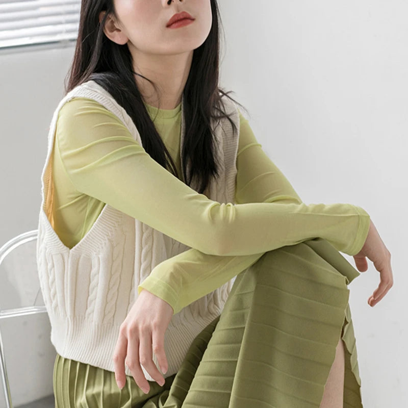 Camisa neón para mujer, de manga larga, con cuello alto, transparente, de malla amarilla dorada, sexy, para fiesta, club, ropa de calle, camisetas de hip hop