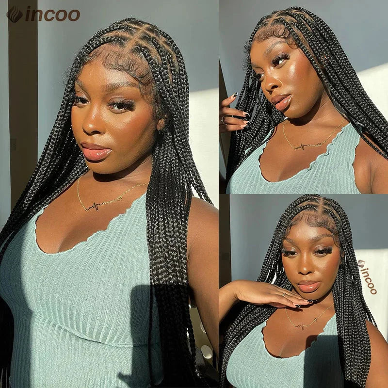 36" Jumbo Knotless Box Braided Full Lace Front Wig | Cornrows | Synthetic Braids | Black Women