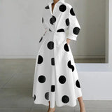 Autumn Dress Long Sleeve Dot Print Elegant Maxi Dresses For Women 2023 White Casual V Neck Shirt Party Long Dress Robe Femme - Lootquake