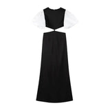 Elegant Puff Sleeve Long Dress For Women 2025 Sexy Hollow Out Waist Evening Party Dresses Female Vacation Lady Chic Beach Robe - Lootquake