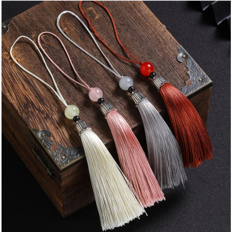 Tassels Silky Handmade Soft Tassels Jade Bead Tassels DIY Craft Jewelry Car Key Chain Decor Pendants Smooth Fringe Trim - Lootquake