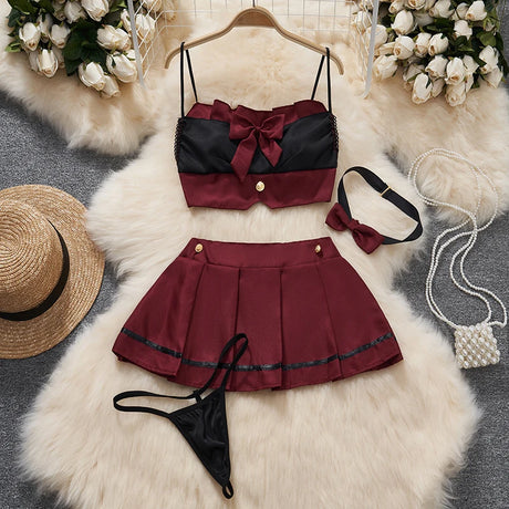 Red Christmas Sexy Lingerie Shawl Set Halter Jumpsuit Lace-up Cosplay Costume New In Women Clothes Skinny Bodysuit Suit Hotsweet - Lootquake
