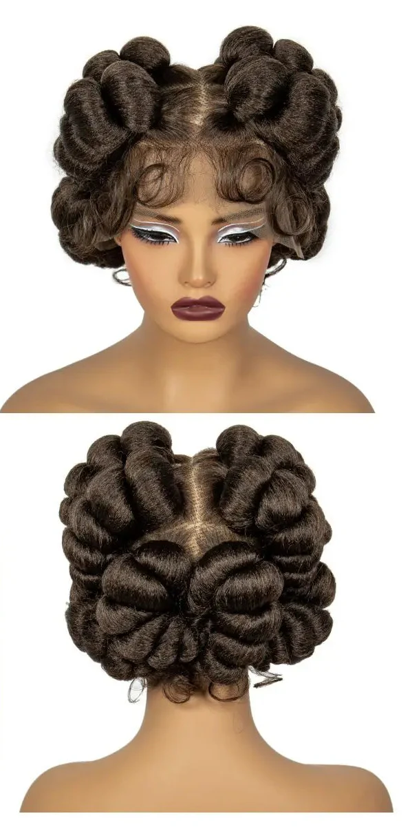 613 Blonde Short Bantu Knotless Braids Wig | Handmade Full Lace | Baby Hair