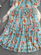 Summer New Off Shoulder  Wrap Waist to Show Thin A-line Fragmented Cake Dress Women's Beach Vacation Chiffon Long Dress GD820 - Lootquake