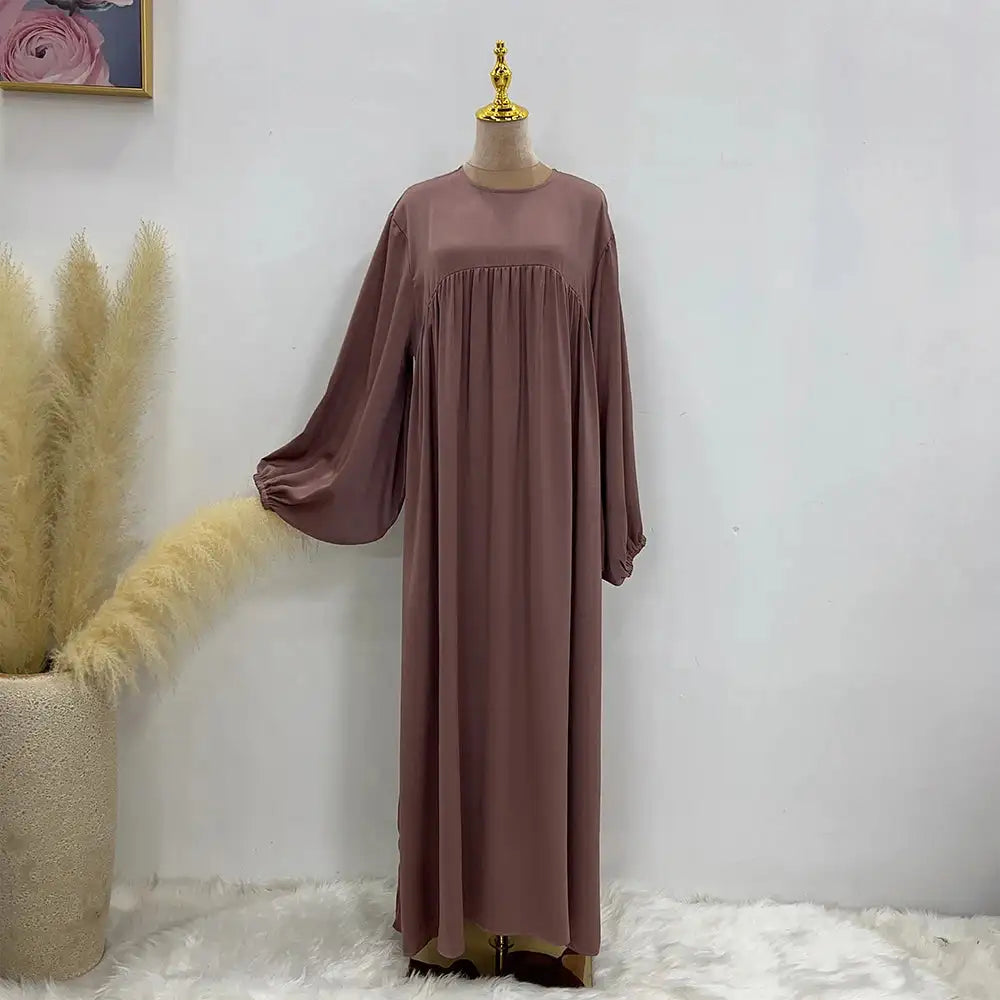 Plain Abaya Muslim Long Dress Women Balloon Sleeve Casual Islamic Clothing Dubai Turkish Modesty Kaftan Ramadan Eid - Lootquake