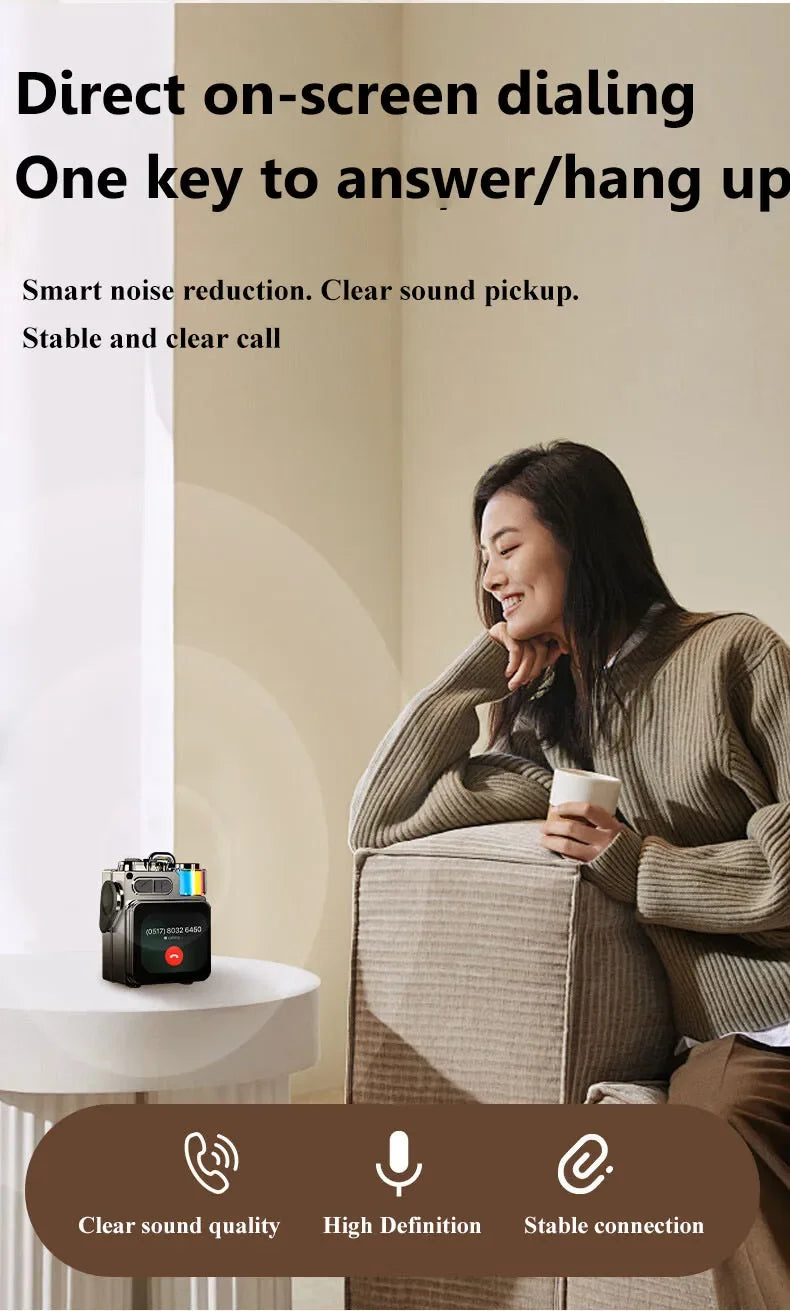 Mini haut-parleur Bluetooth intelligent à écran tactile, lecteur audio portable, appel mains libres sans fil, boîte à musique MP3, prise en charge de la lecture TF, contrôle par application