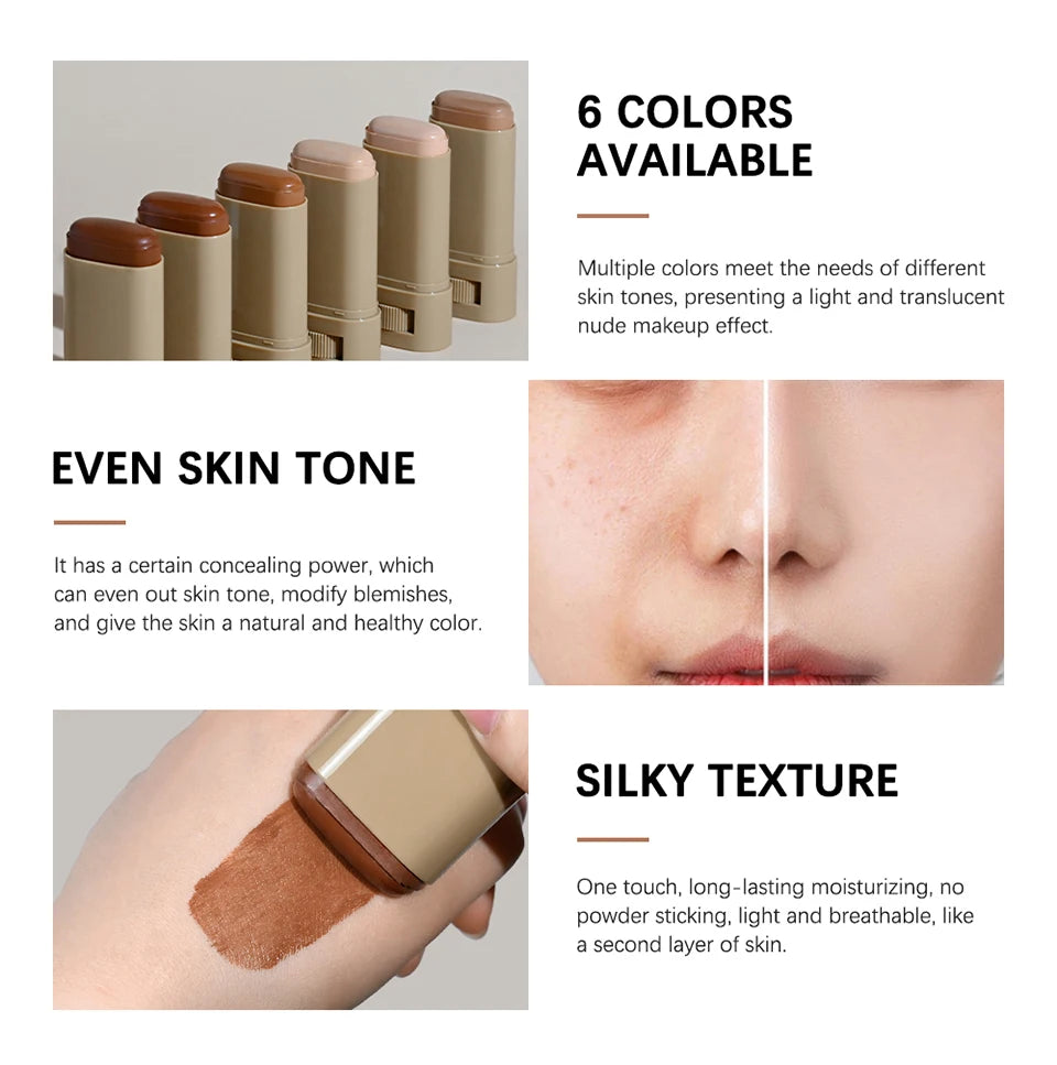 Foundation Tint Stick Balm Serum Boosted Skin Tint Plumper Foundation Stick Smooth Plumper Travel 6 Colors with Fingertips Makeu