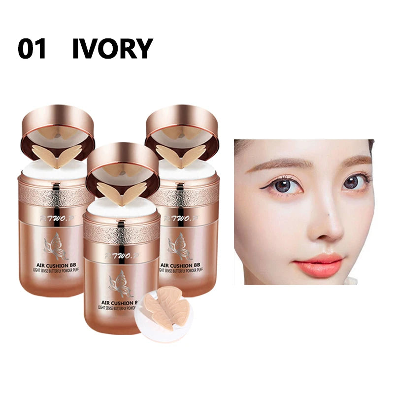 Crema BB con cojín de aire, polvos de mariposa, base hidratante, corrector, blanqueador, control de grasa, maquillaje resistente al agua, cosméticos.