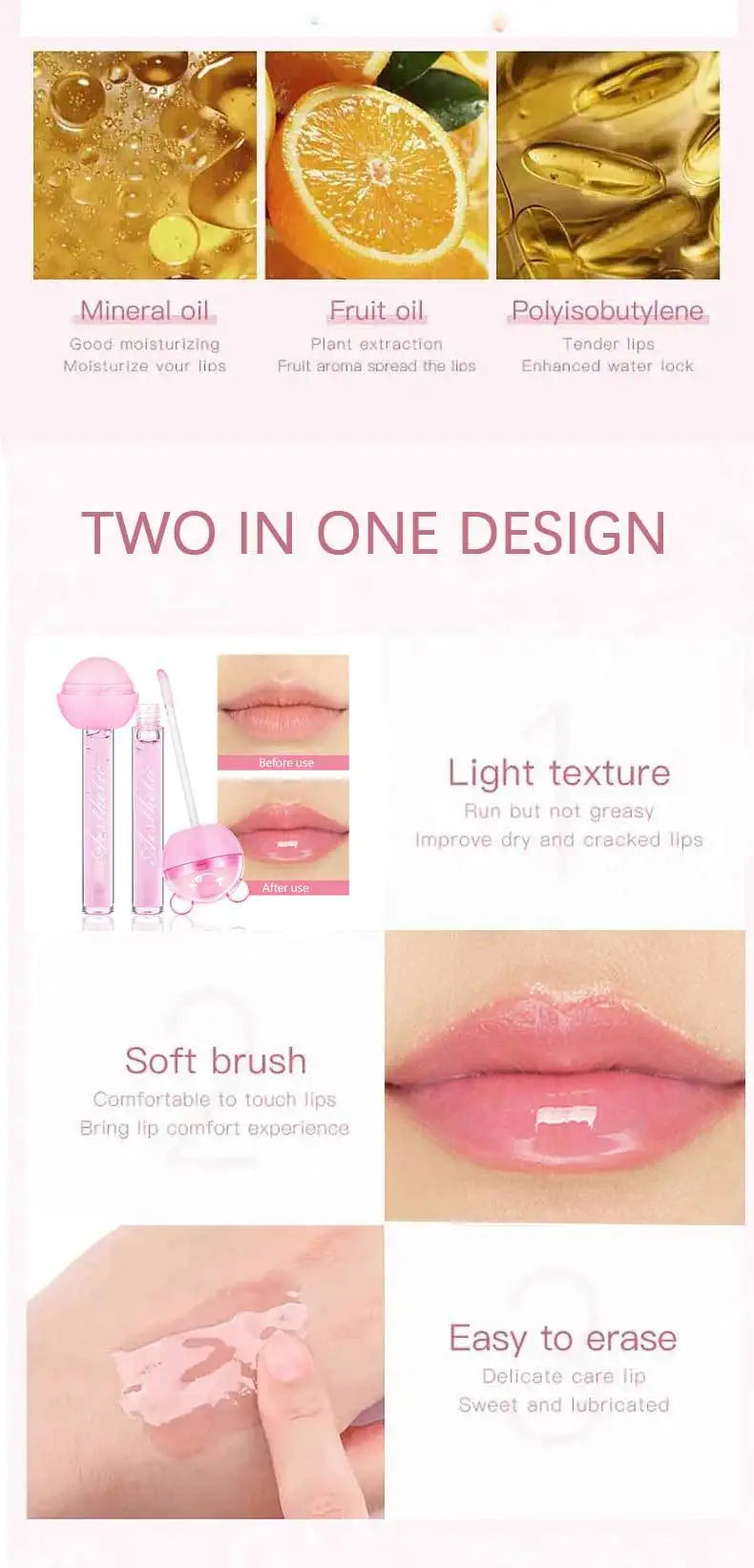 Gloss à lèvres 2 en 1 en forme de sucette, hydratant, repulpant, baume à lèvres, rouge à lèvres, huile minérale, nourrissant, soin des lèvres, maquillage, cosmétiques