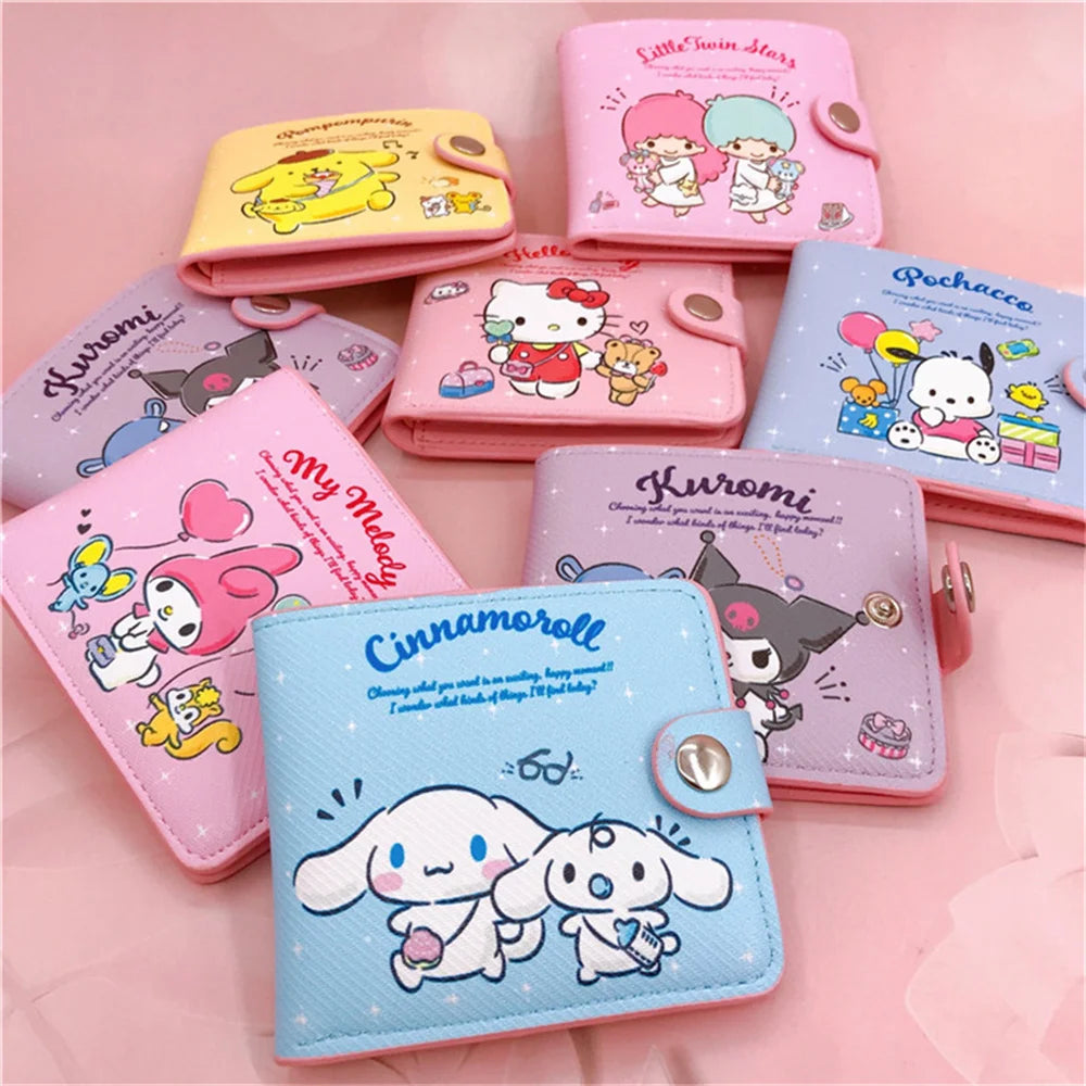 Kawaii Hello Kitty Cinnamoroll My Melody Kuromi Sanrio New Pu Casual Money Bag Coin Purse Card Holder Wallet With Buttons - Lootquake