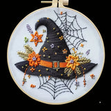 Halloween-themed pattern hand-embroidery DIY set material package, the set includes needles, threads, embroidery strips, and an