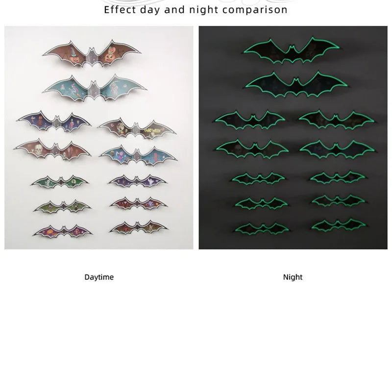 Halloween 3D Luminous Bats Decoration Plastic Bat Wall Stickers for Home Window Decor Yard Sign Outdoor Lawn Spooky Party