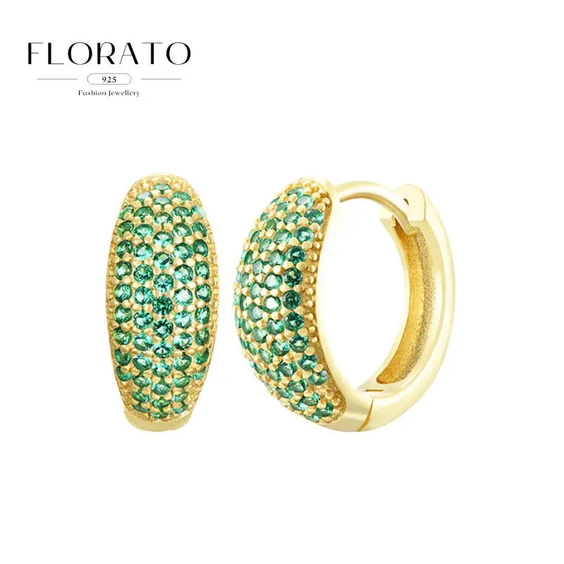 Pendientes de plata de ley 925 con microincrustaciones de circonitas en forma de aro y hebilla geométrica de lujo, joyería de moda, regalo al por mayor