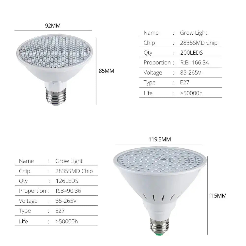 60/126/200 LED Grow Light Bulbs E27 Full Spectrum Grow Lamp Red Blue LED For Plants Indoor Hydro Flower Veg Grow Tent Phytolamp - Lootquake