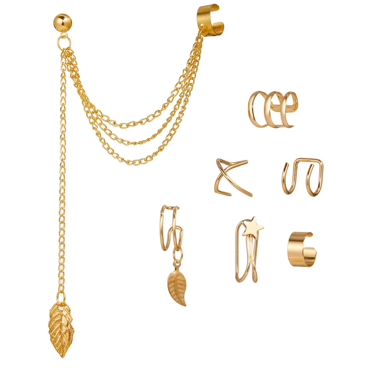 LATS Gold Color Leaves Ear Cuffs, Black Non-Piercing Ear Clip Earrings for Women & Men - Lootquake