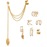 LATS Gold Color Leaves Ear Cuffs, Black Non-Piercing Ear Clip Earrings for Women & Men - Lootquake