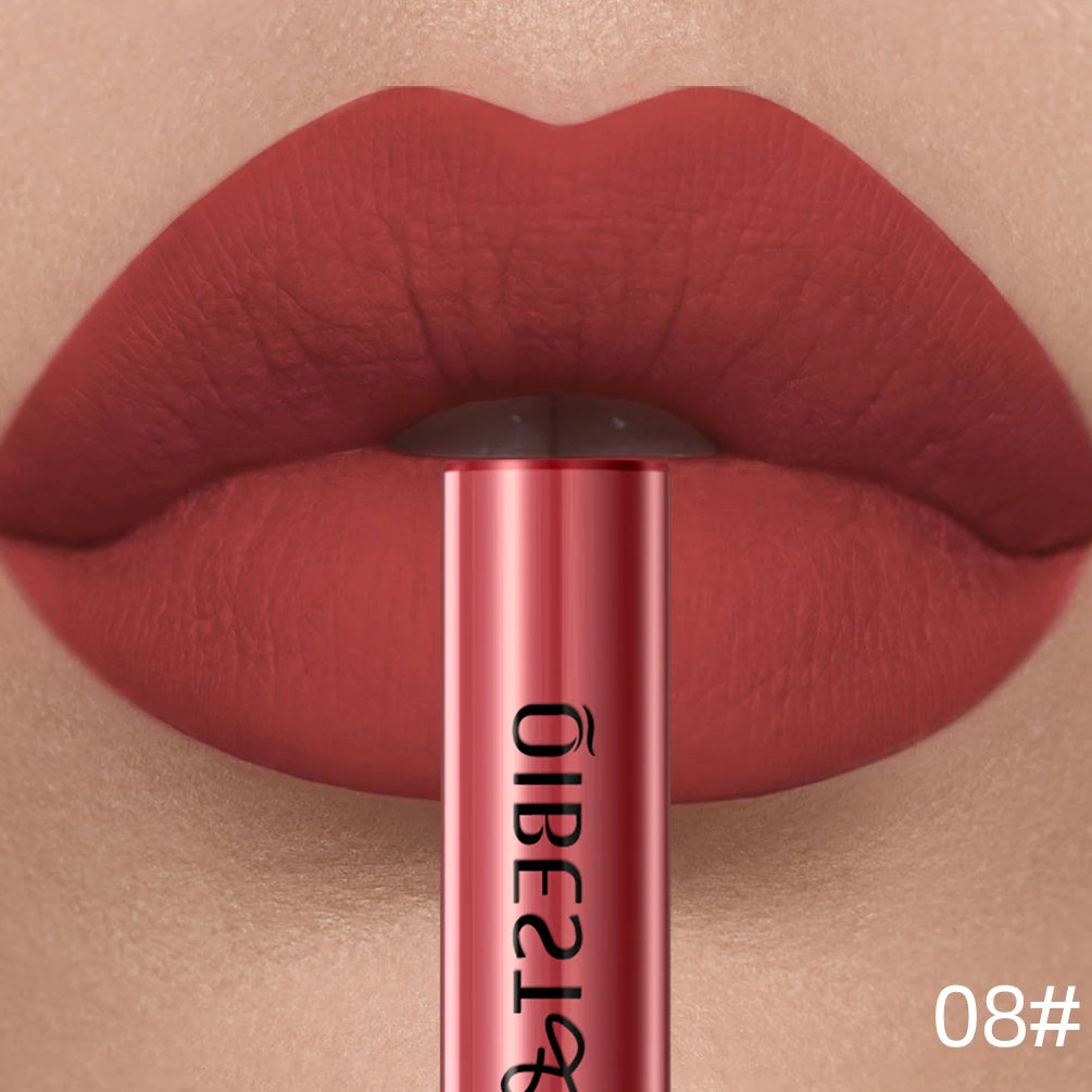 QIBEST Rouge à lèvres liquide mat Waterproof longue tenue Velours Gloss à lèvres Tube de teinte Pigment Nude mat Rouge à lèvres Maquillage des lèvres