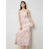 TOYOUTH Women Suspenders Dress 2024 Summer New Bohemian Oil Painting Printed Holiday Beach Sexy Straight Long Dress - Lootquake