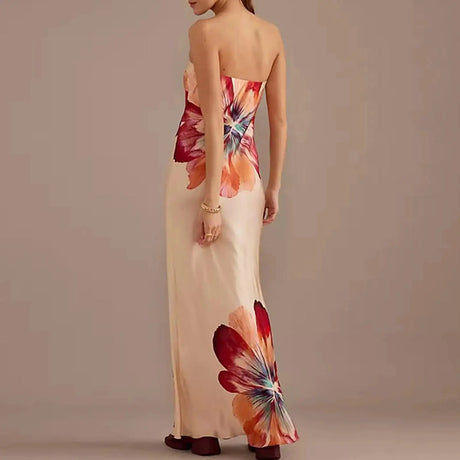 hirigin Women Y2K Floral Print Tube Maxi Dress Graphic Strapless Backless Long Dress Vintage Off Shoulder Summer Sundress - Lootquake