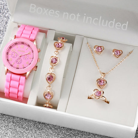 5/6PCS Women Watches Fashion Silicone Band Women Quartz Watches Jewelry Set Reloj Mujer Girls Clock Gift (Without Box) - Lootquake