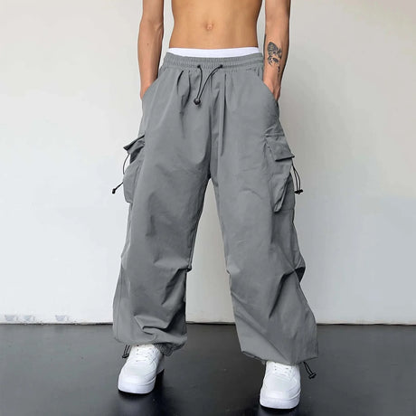 Harajuku Oversized Cargo Parachute Pants Men Streetwear Vintage Y2k Hip Hop Wide Leg Joggers Baggy Casual Sweatpants Techwear - Lootquake