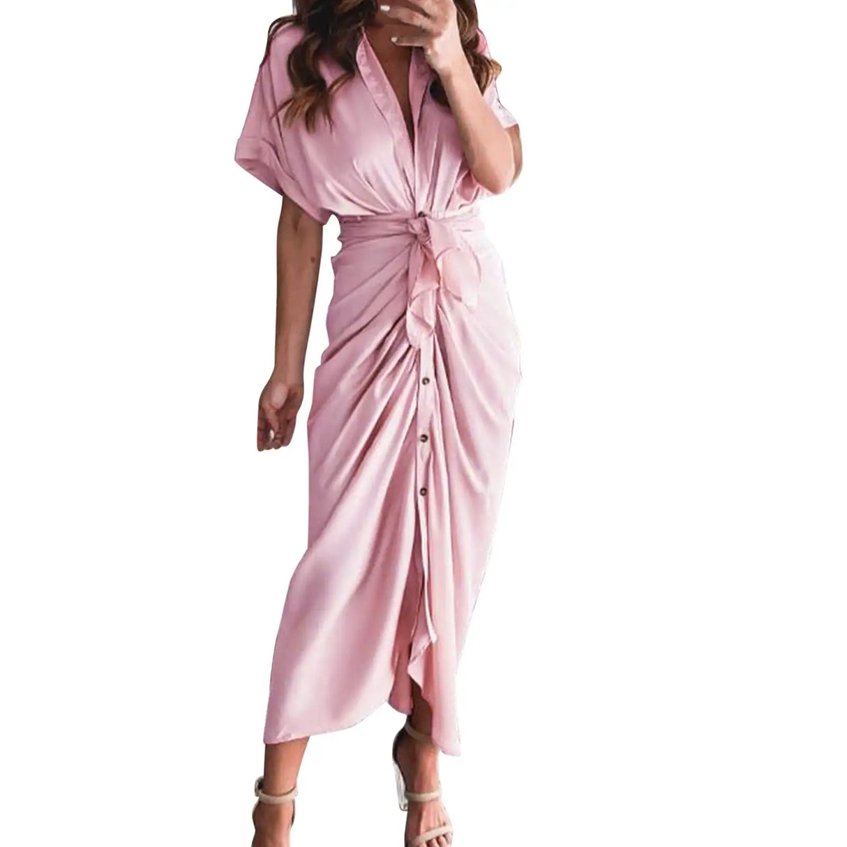 Formal Dresses For Wedding Guest Short Sleeve Long Dress Temperament Commuting High Waist Button Dress vestidos de graduación - Lootquake