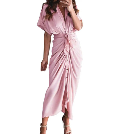 Formal Dresses For Wedding Guest Short Sleeve Long Dress Temperament Commuting High Waist Button Dress vestidos de graduación - Lootquake