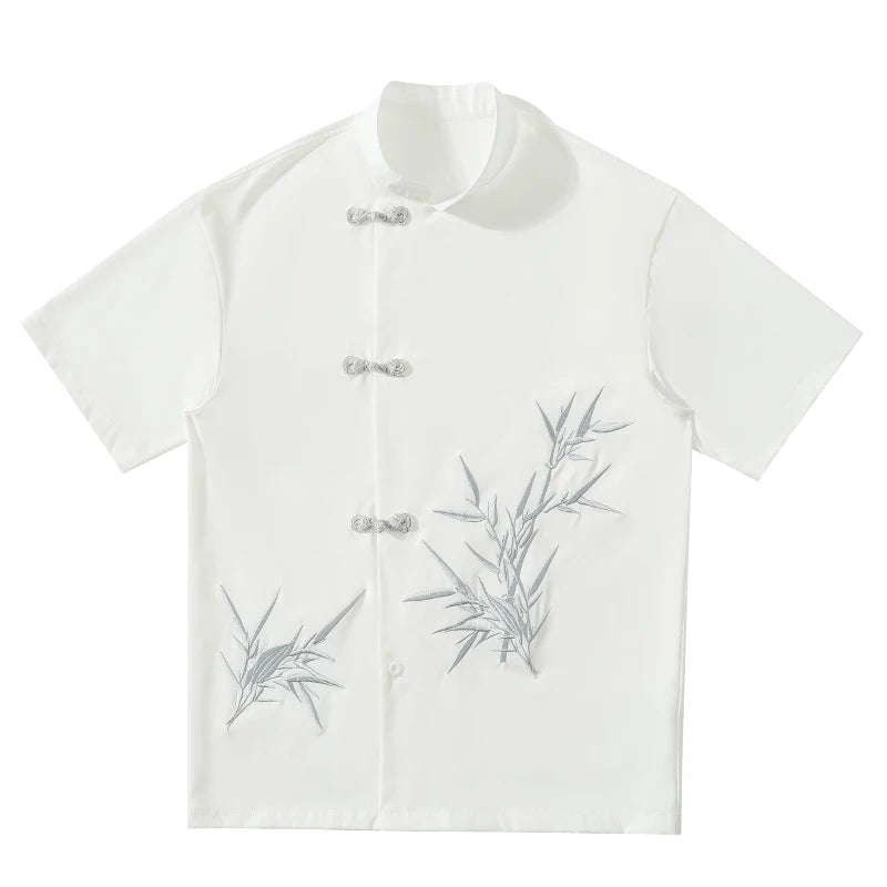 2025 Men Shirt Bamboo Embroried Short Sleeve Loose Summer Streetwear Men Clothing Korean Style Casual Tunic Shirts Plus M-5XL - Lootquake