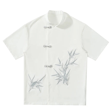 2025 Men Shirt Bamboo Embroried Short Sleeve Loose Summer Streetwear Men Clothing Korean Style Casual Tunic Shirts Plus M-5XL - Lootquake